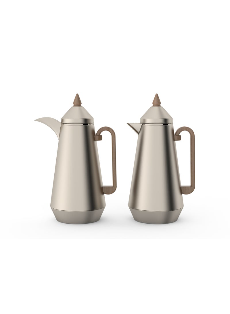Regal by Ripple Vacuum Flask Set (2 x 1L), Double Wall Stainless Steel Body with Glass Liner, Hot & Cold Insulated Vacuum Jugs, Leak-Resistant, for Arabic Coffee & Tea - Image 1